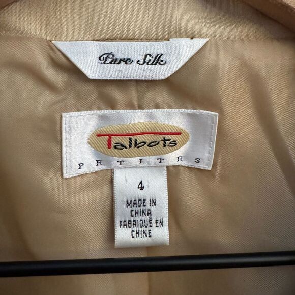 Vintage Talbots Small Petite Tan Silk 3/4 Sleeve Button Front Collared Blazer - Picture 9 of 10